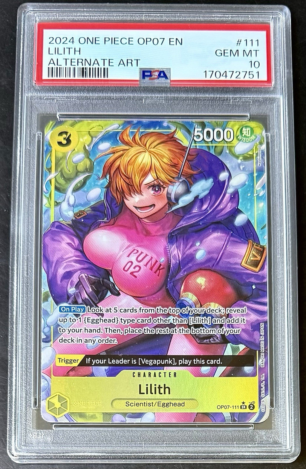 PSA 10 One Piece OP07-111 SR* - Lilith - Alt Art - EN - 500 Years in the Future
