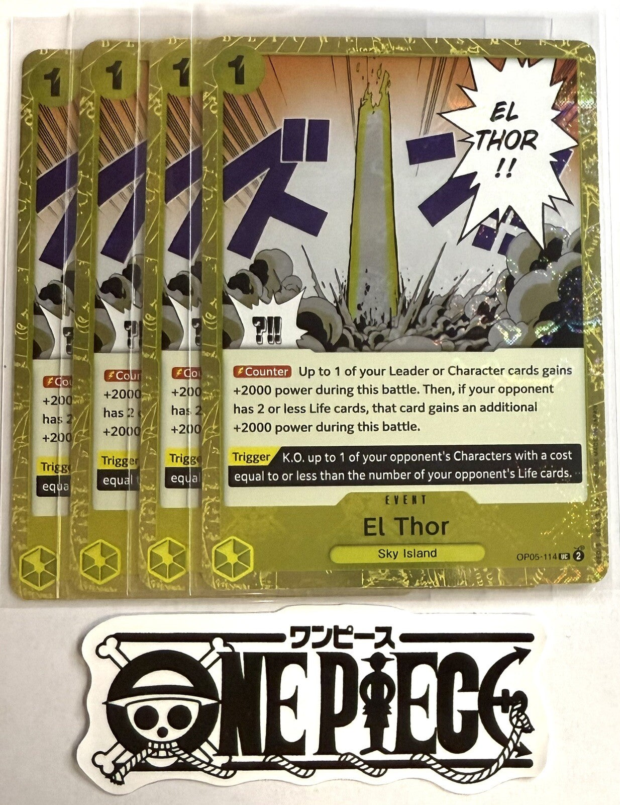 4x One Piece OP05-114 UC El Thor - Flag Foil - ENG - Play Set - TCG - NM/M
