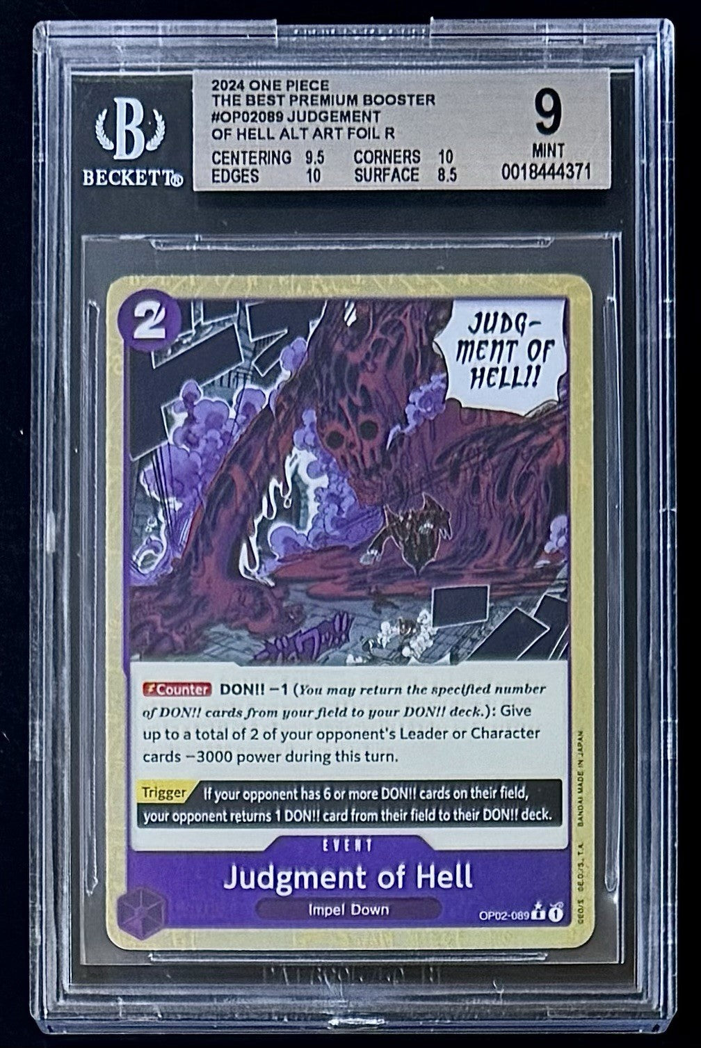 BGS 9 One Piece OP02-089 R* Judgment of Hell Alt Art - English - PRB01 - Graded