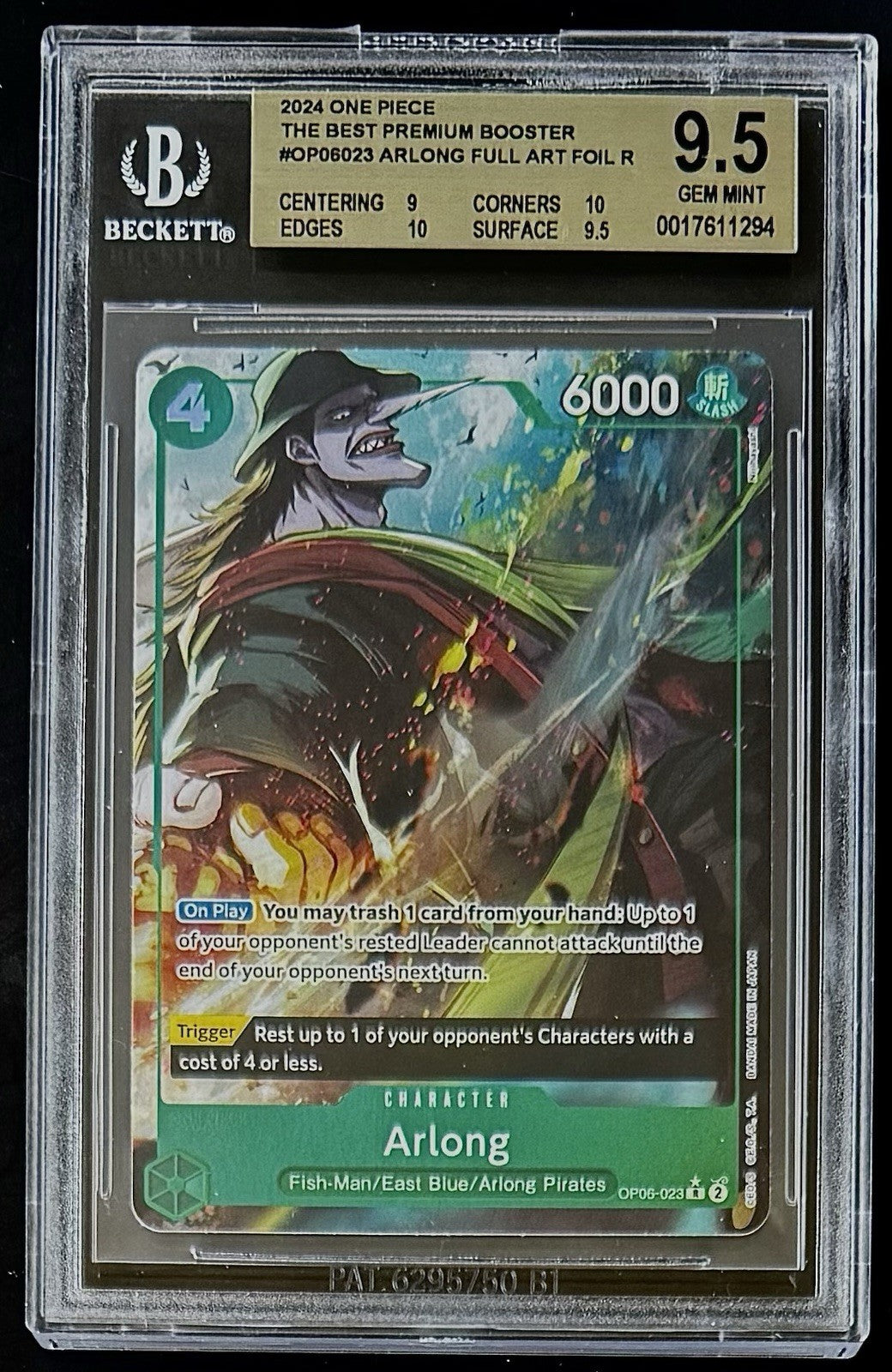 BGS 9.5 One Piece OP06-023 R* Arlong Full Art Foil - English - PRB01 - Graded