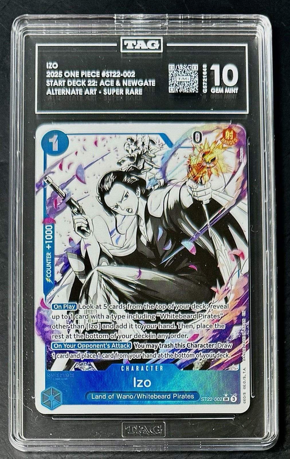 TAG 10 One Piece ST22-002 SR* Izo - Alt Art - EN - Foil - Ace & Newgate - Graded