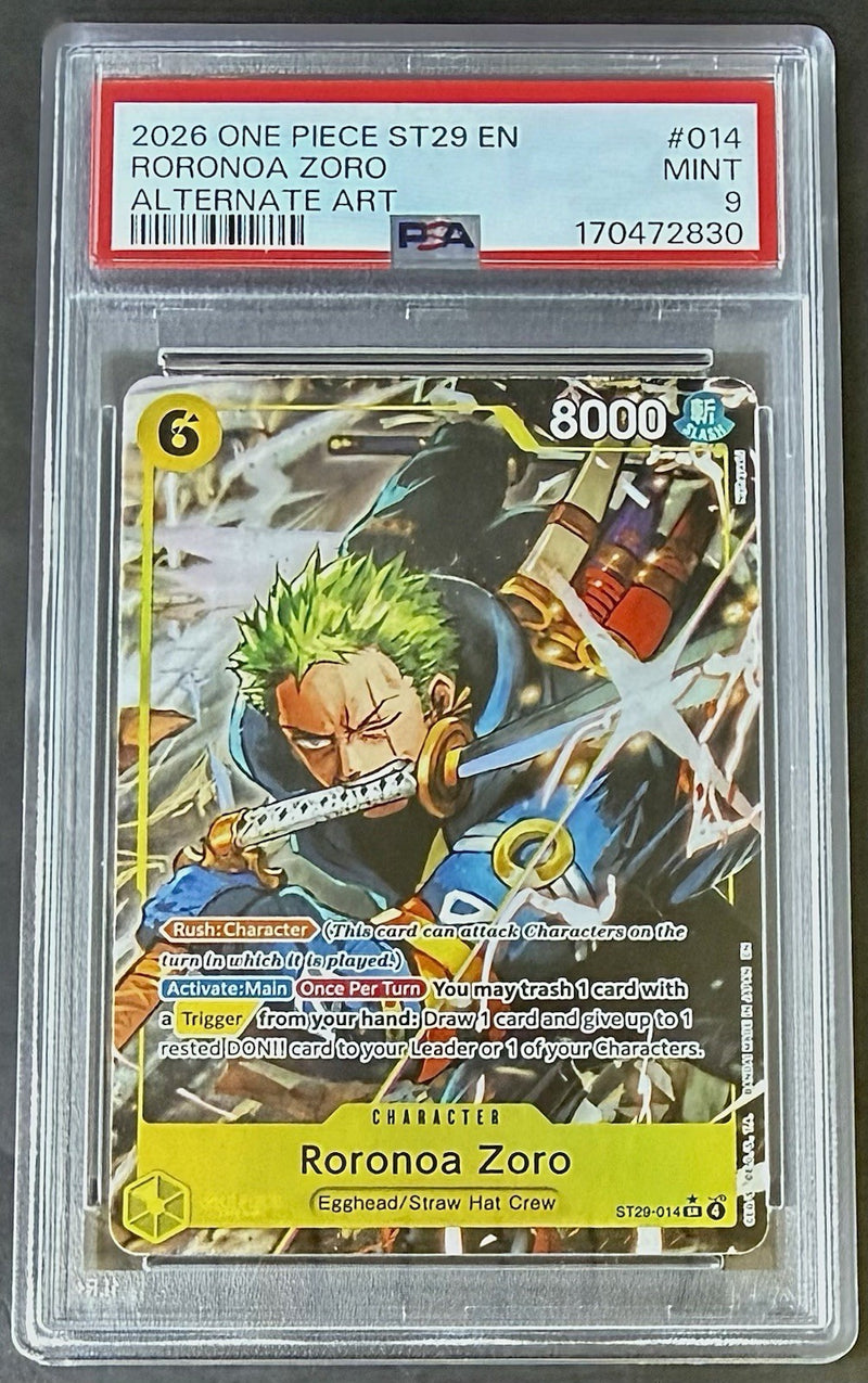 PSA 9 One Piece ST29-014 SR* - Roronoa Zoro- Alt Art - EN - Foil - Egghead