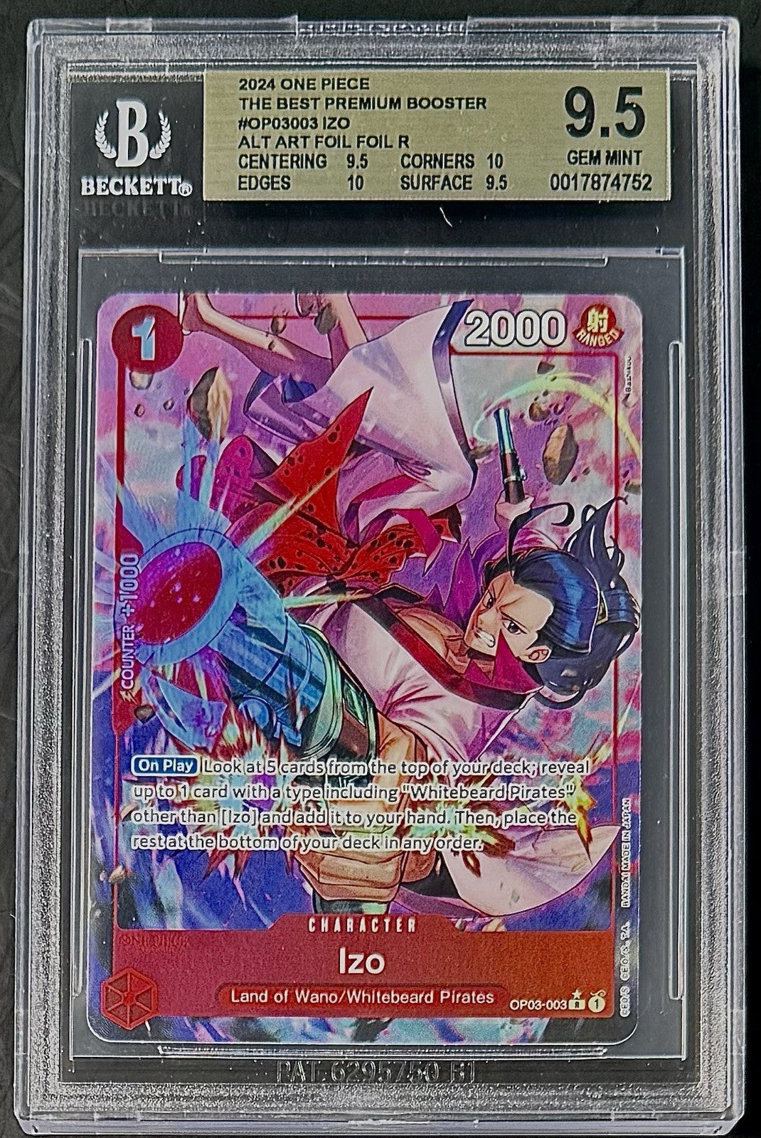 BGS 9.5 One Piece OP03-003 R* Izo Alt Art Foil- English - PRB01 - Graded