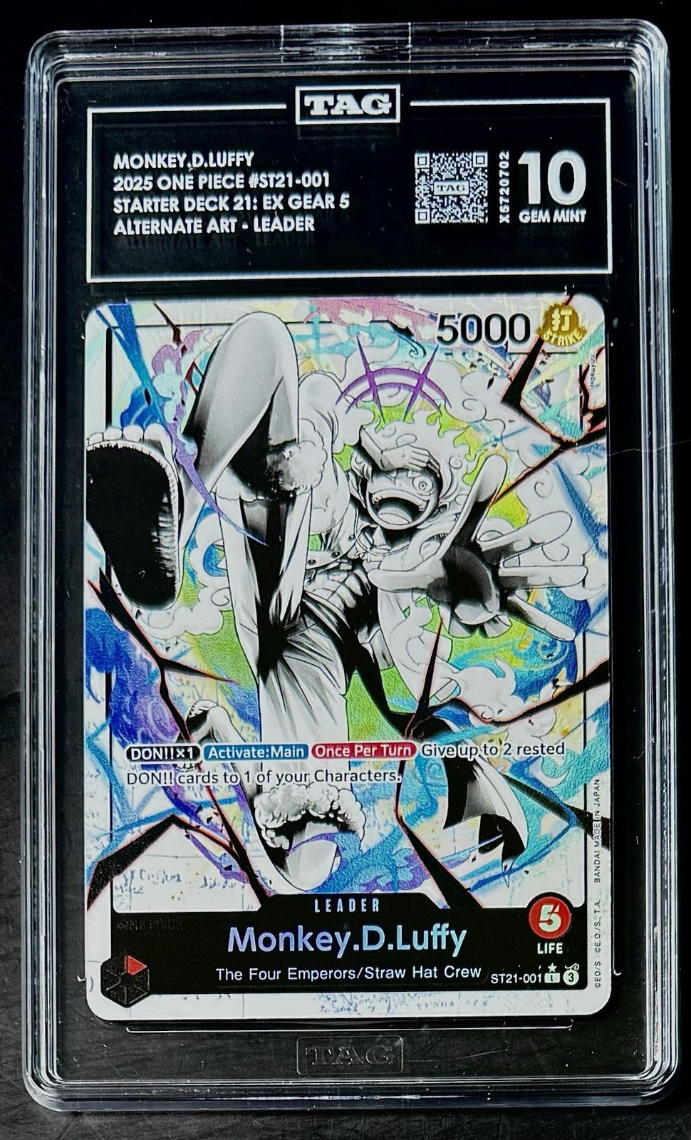 TAG 10 One Piece ST21-001 L* Monkey.D.Luffy AA - EN - Foil - EX GEAR5 - Graded