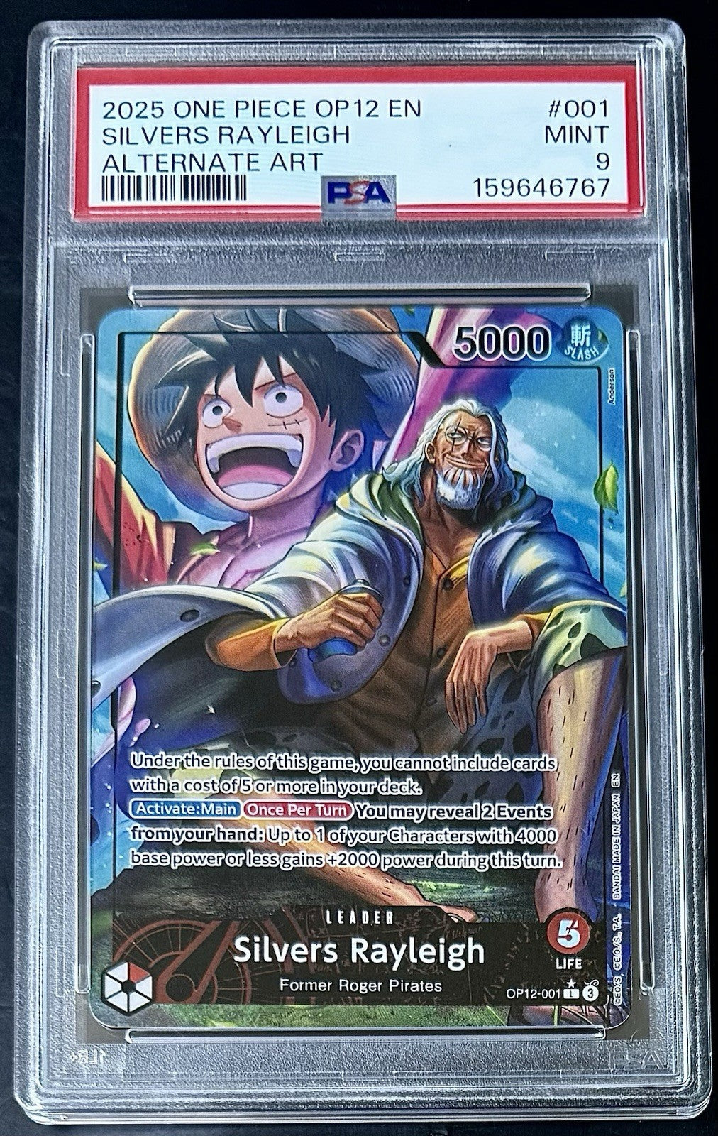 PSA 9 One Piece OP12-001 L* - Silvers Rayleigh - Alt Art-EN-Legacy of the Master