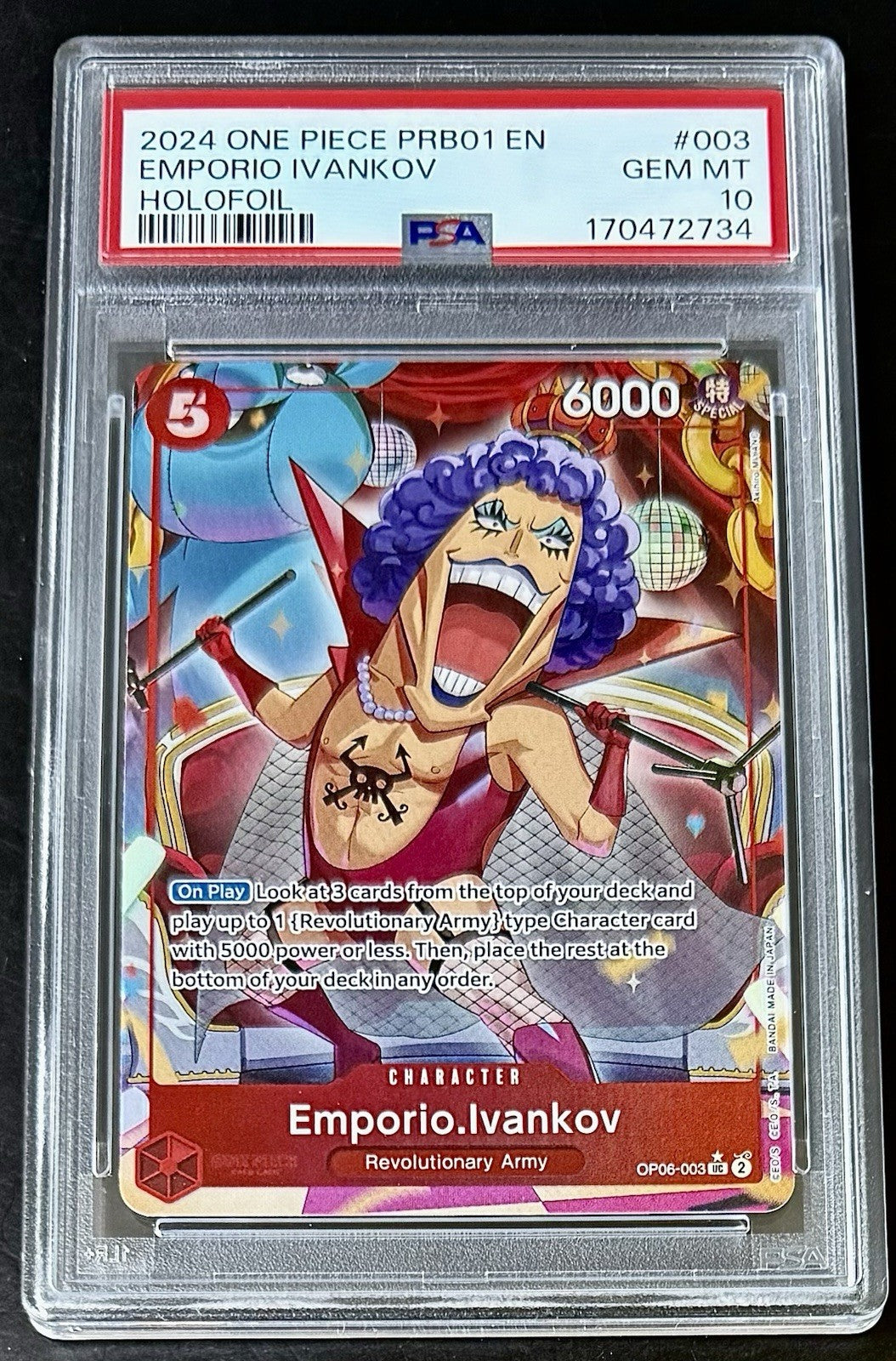 PSA 10 One Piece OP06-003 UC* - Emporio.Ivankov - HoloFoil - EN - PRB01