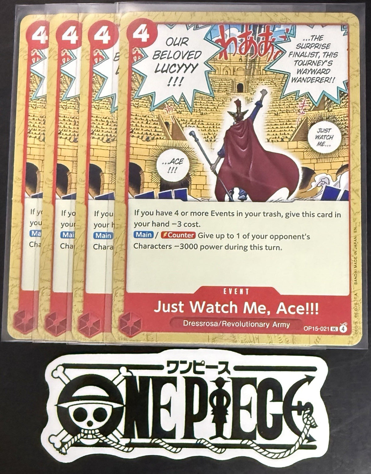 4x One Piece OP15-021 UC - Just Watch Me, Ace!! - EN - Regular - Play Set - NM/M