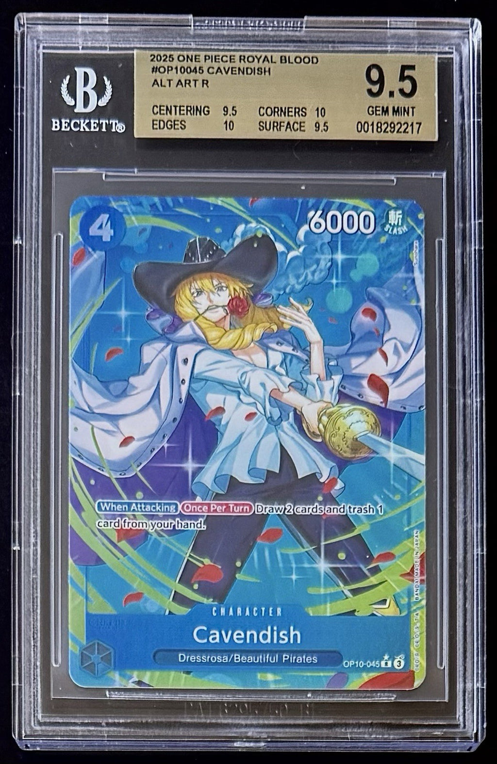 BGS 9.5 One Piece OP10-045 R* - Cavendish - Alt Art - EN - Royal Blood - Graded