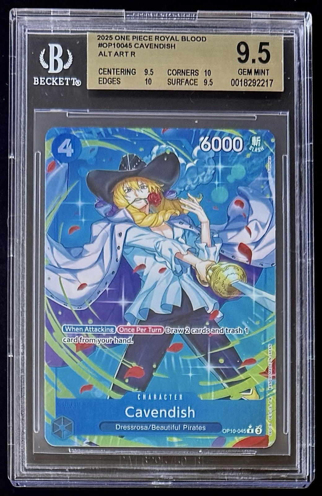 BGS 9.5 One Piece OP10-045 R* - Cavendish - Alt Art - EN - Royal Blood - Graded