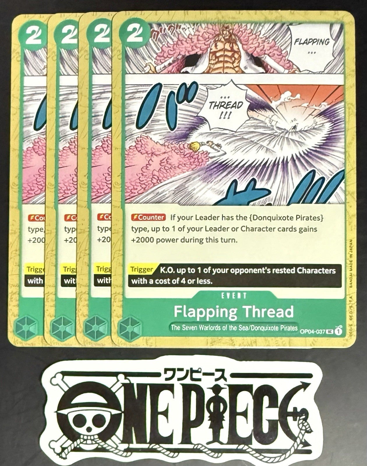 4x One Piece OP04-037 UC Flapping Thread - English - Regular - Play Set-TCG-NM/M