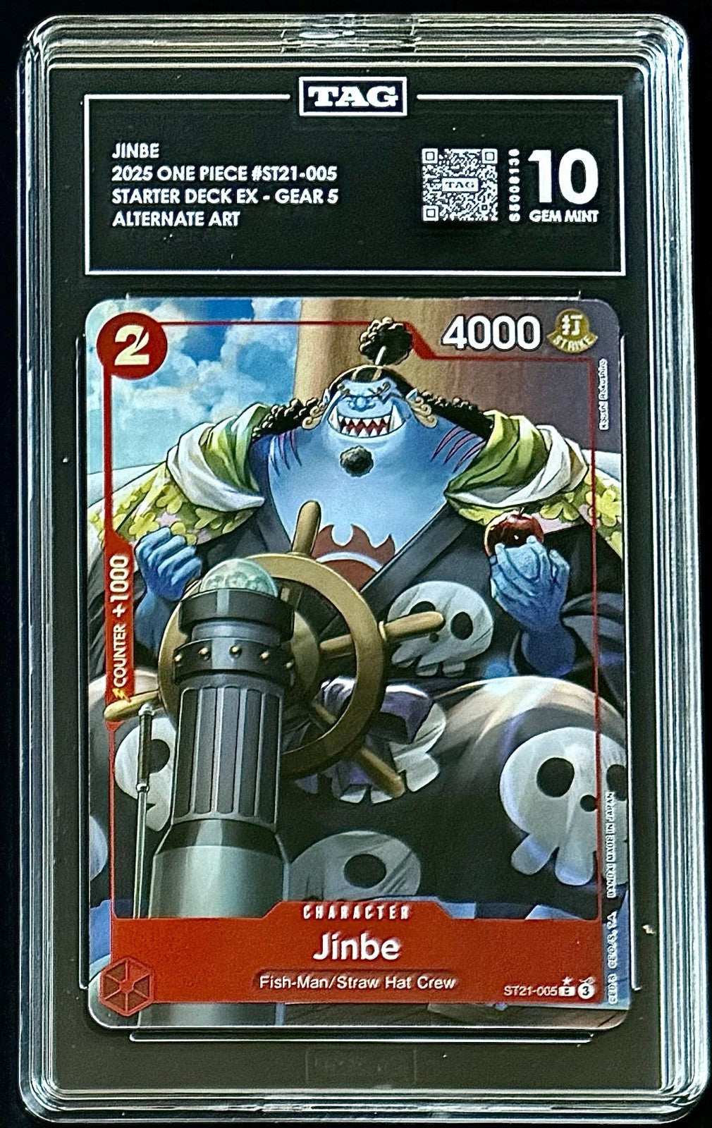 TAG 10 One Piece ST21-005 C* Jinbe Alt Art - ENG - Foil - EX Gear 5 - Graded