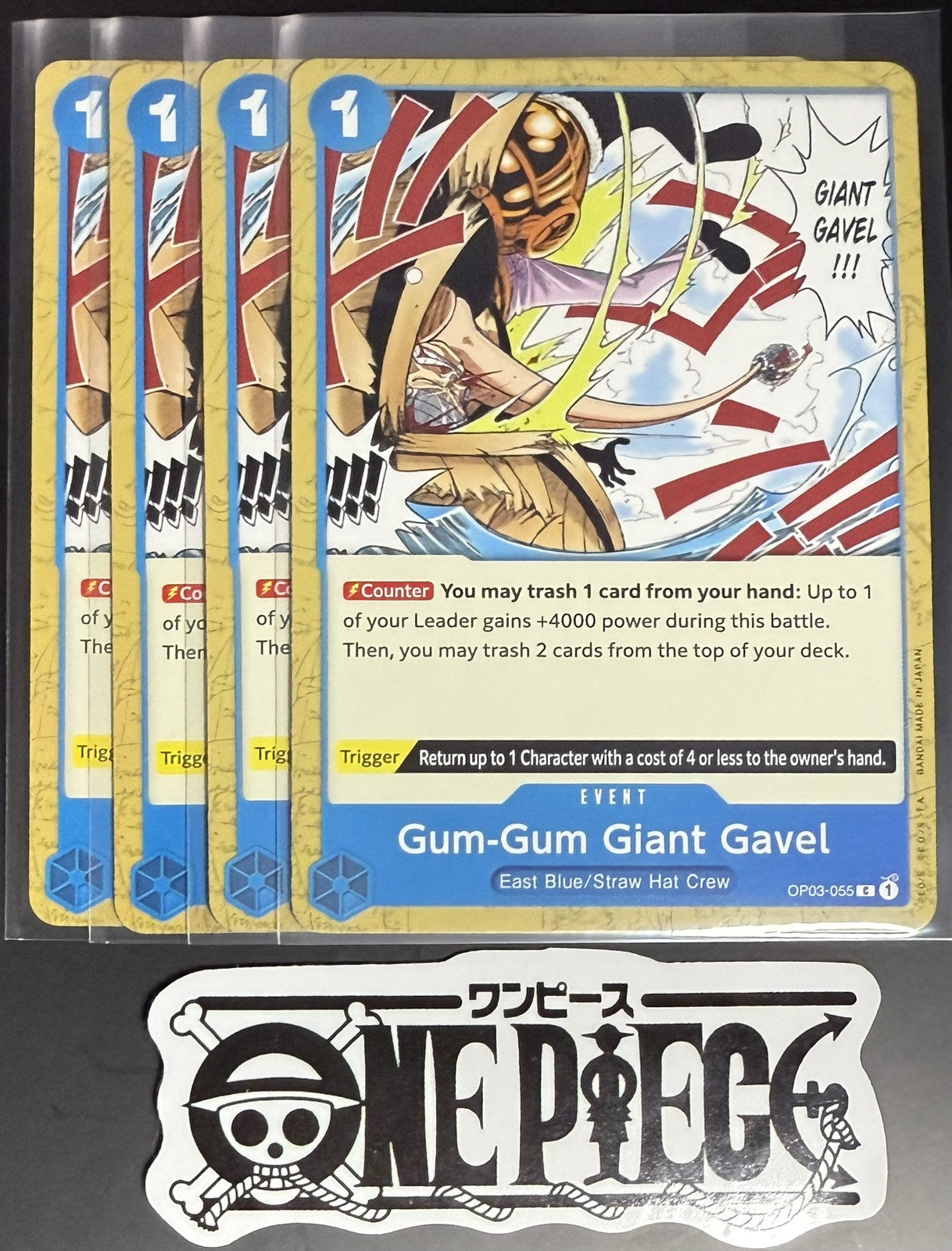 4x One Piece OP03-055 C Gum-Gum Giant Gavel - ENG - Regular - Playset - TCG-NM/M