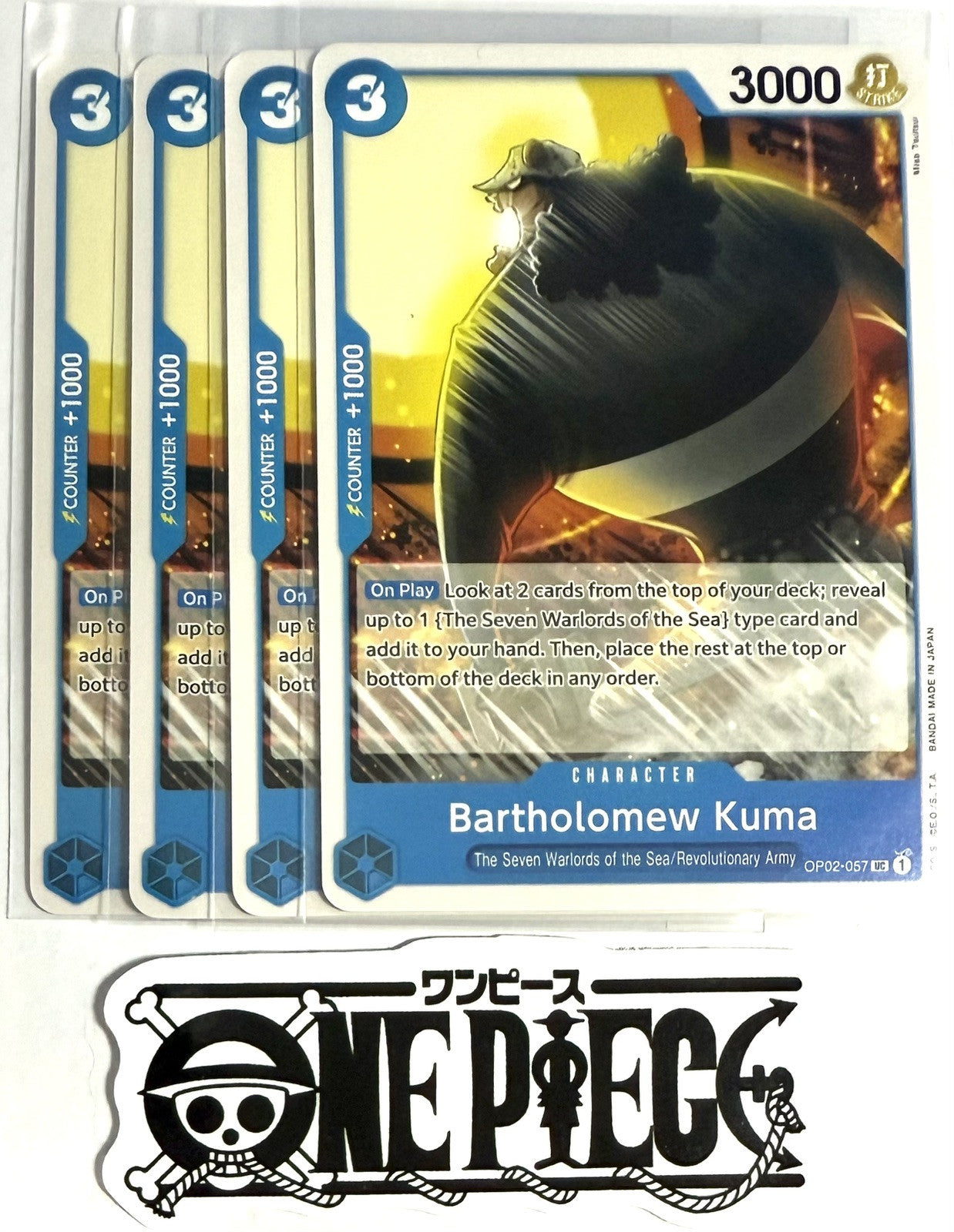 4x One Piece OP02-057 UC Bartholomew Kuma - English - Playset - Regular-TCG-NM/M