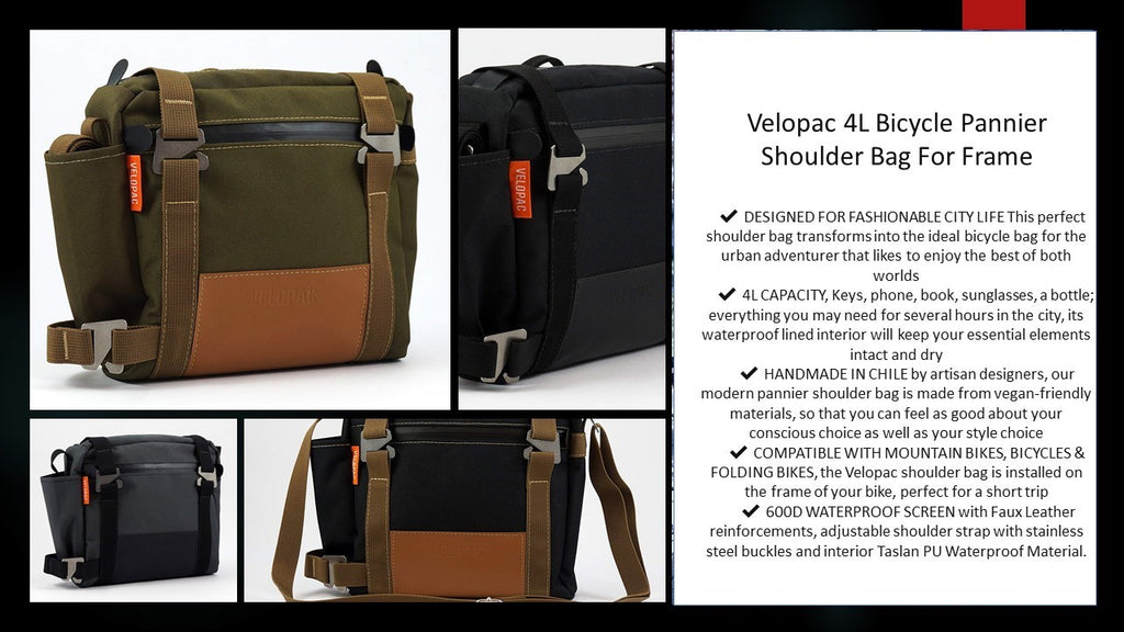 VELOPAC Pannier Bicycle Bag for Frame - Cycling - Bike - Shoulder Bag 4L-ECO BAG