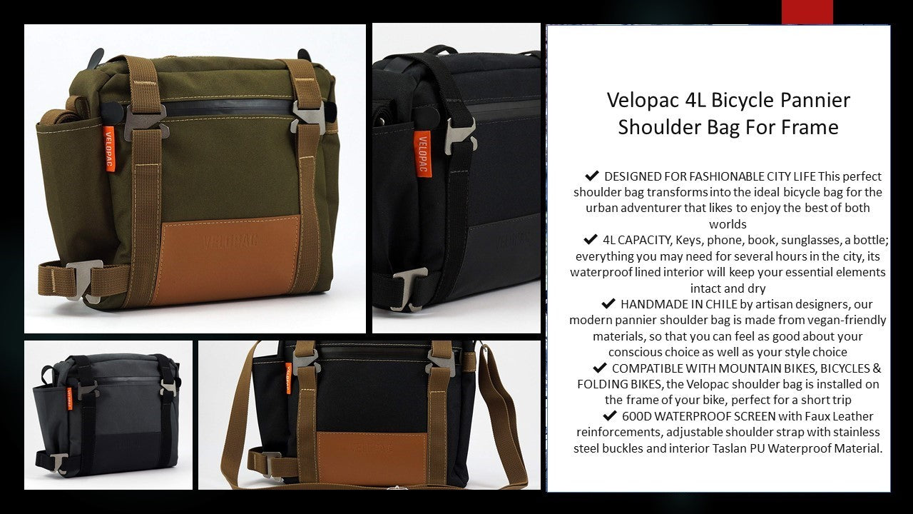 VELOPAC Pannier Bicycle Bag for Frame - Cycling - Bike - Shoulder Bag 4L-ECO BAG