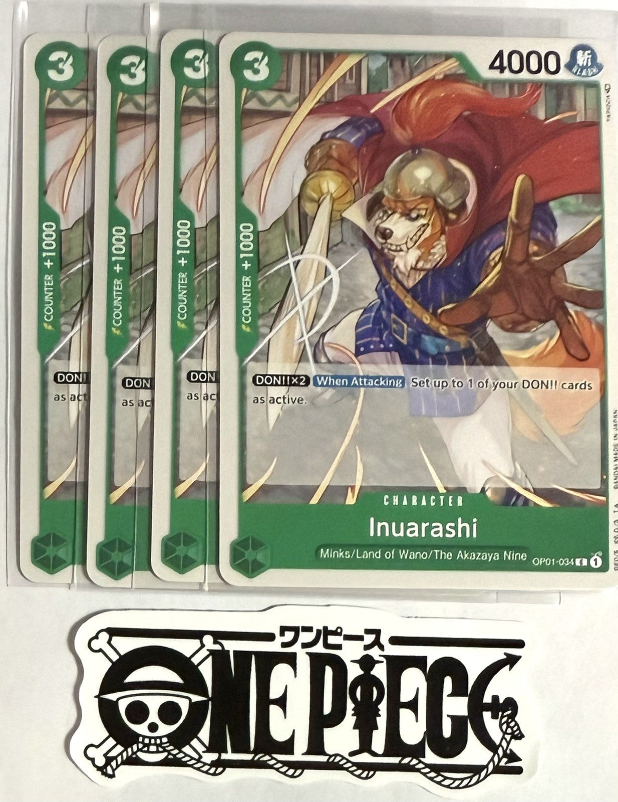 4x One Piece OP01-034 C Inuarashi - English - Regular - Playset - TCG - NM/M