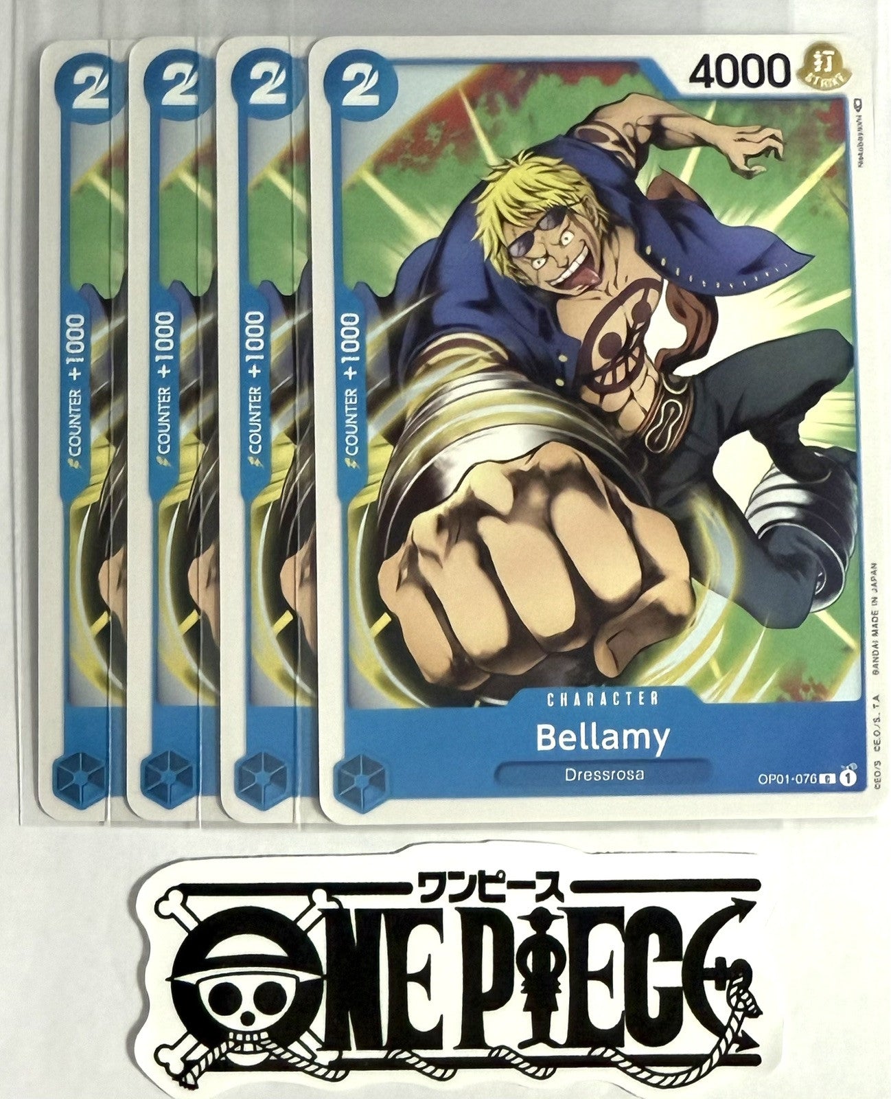 4x One Piece OP01-076 C Bellamy - English - Regular - Playset - TCG - NM/M