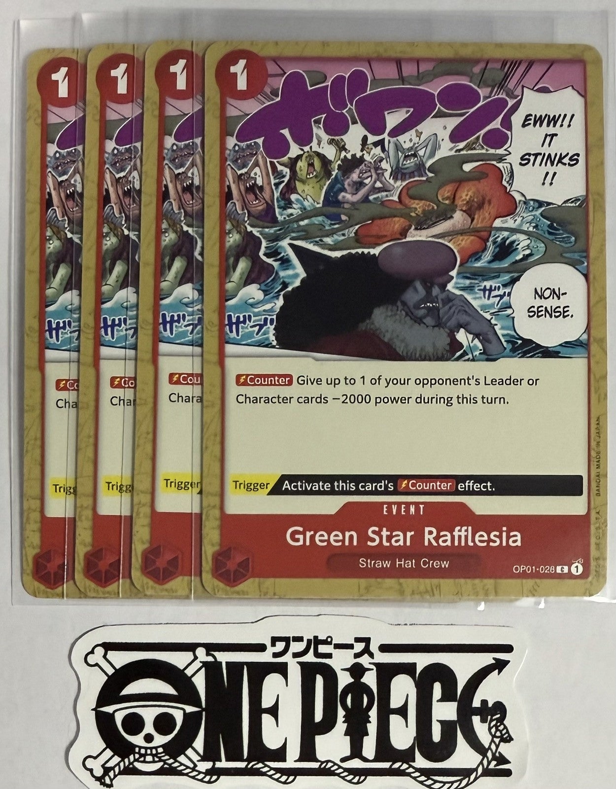 4x One Piece OP01-028 C Green Star Rafflesia - English - Playset - TCG - NM/M