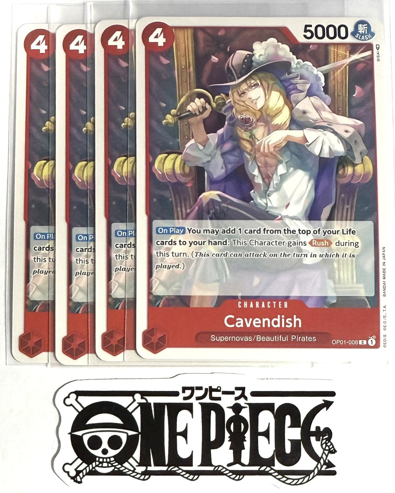 4x One Piece OP01-008 C Cavendish - English - Regular - Playset - TCG - NM/M