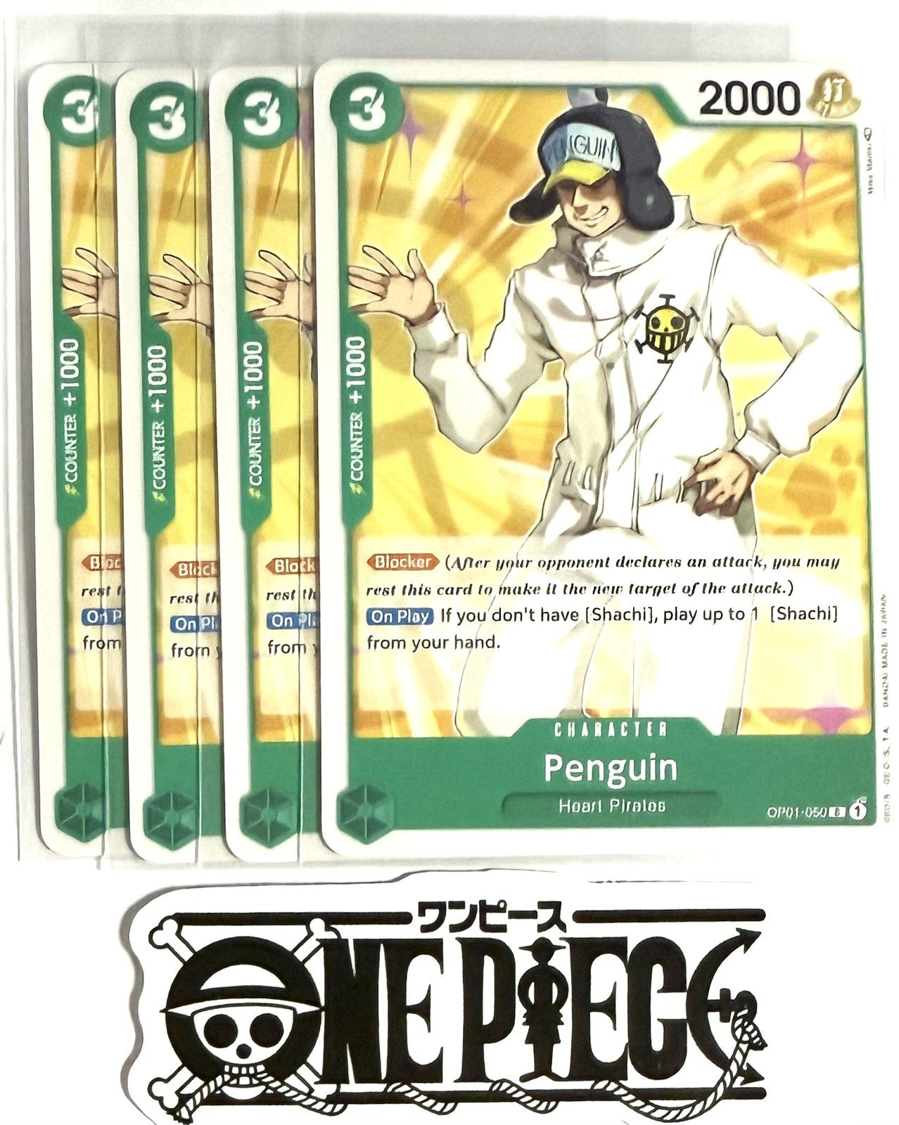 4x One Piece OP01-050 C Penguin - English - Regular - Playset - TCG - Mint