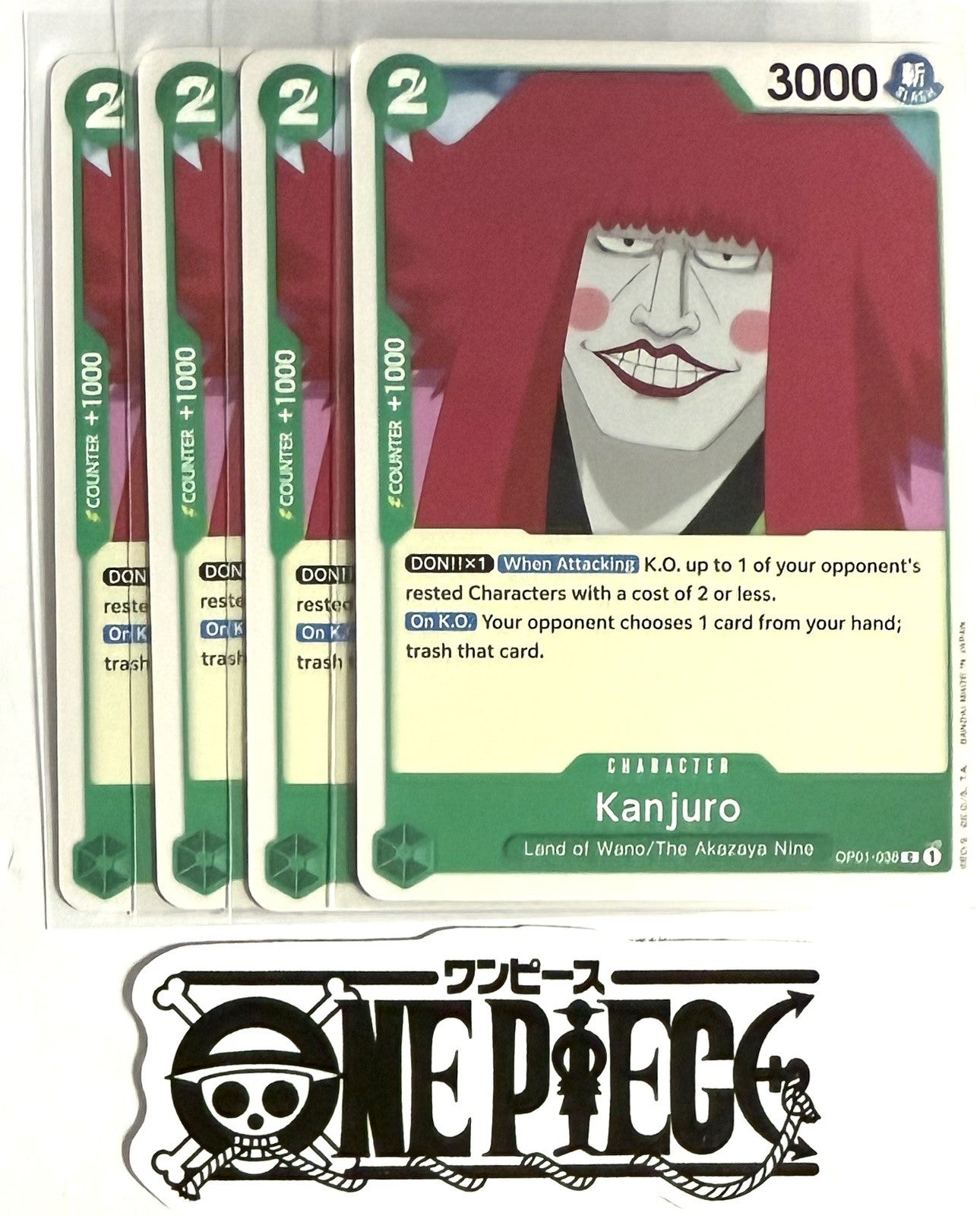 4x One Piece OP01-038 C Kanjuro - English - Regular - Playset - TCG - Mint