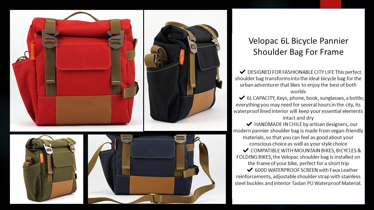 VELOPAC Pannier Bicycle - Bike - Bag - for Frame - Shoulder Bag 6L - ECO BAG