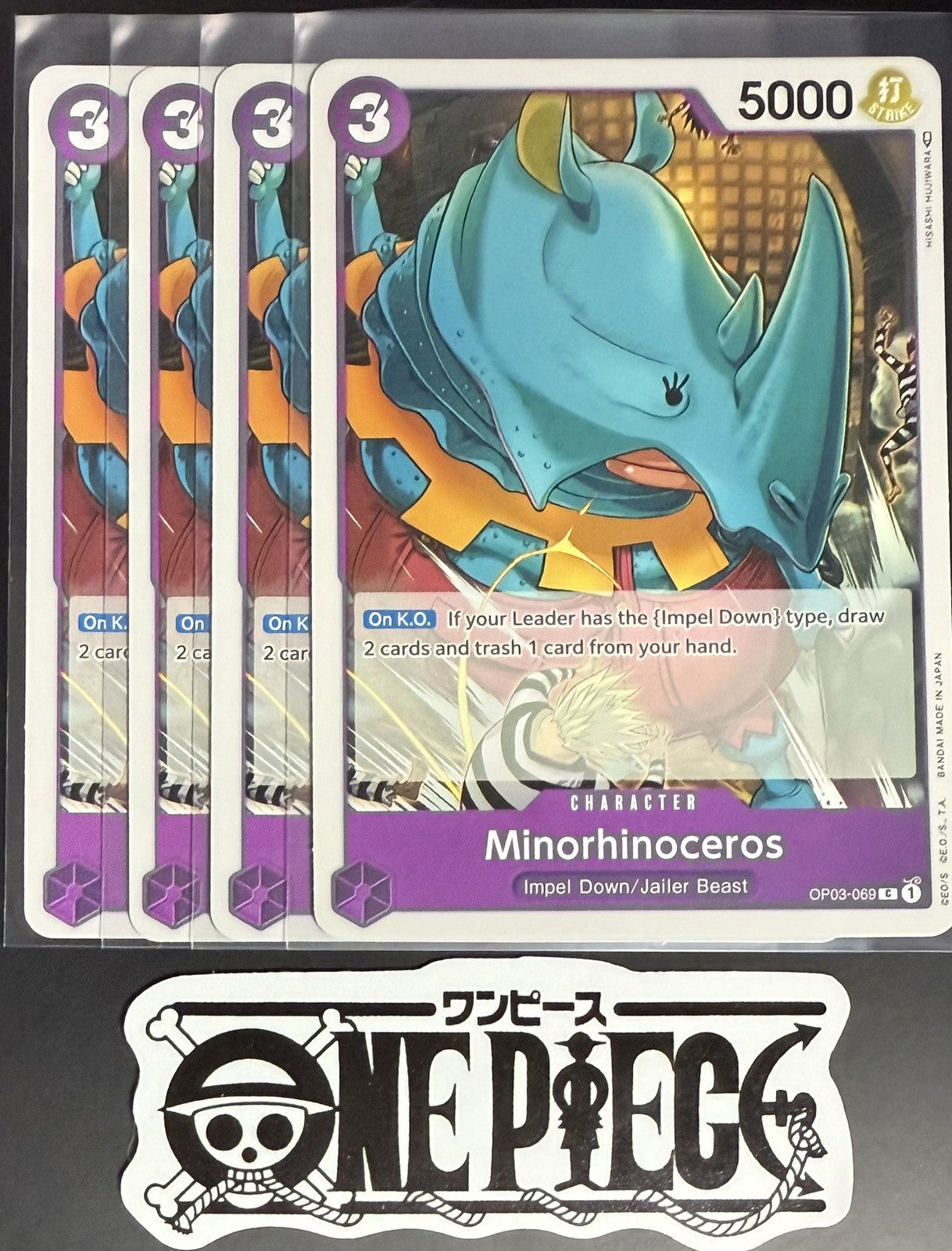 4x One Piece OP03-069 C Minorhinoceros - English - Regular - Playset - TCG -NM/M
