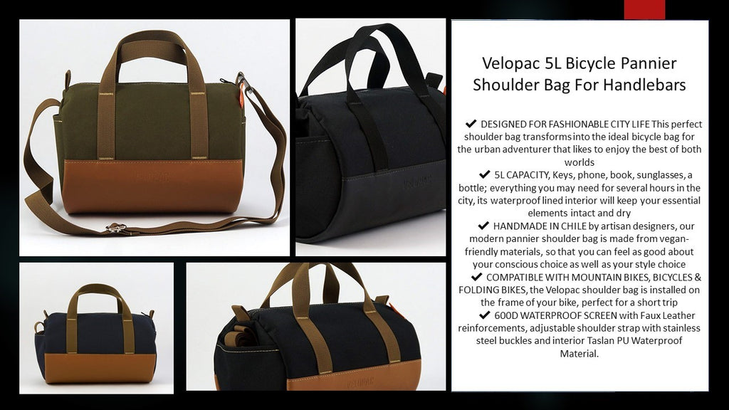 VELOPAC Pannier Bicycle Bag - Bike - Handlebar Barrel handbag 5L - ECO BAG