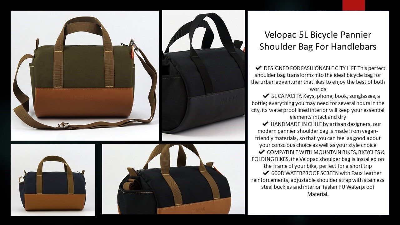 VELOPAC Pannier Bicycle Bag - Bike - Handlebar Barrel handbag 5L - ECO BAG